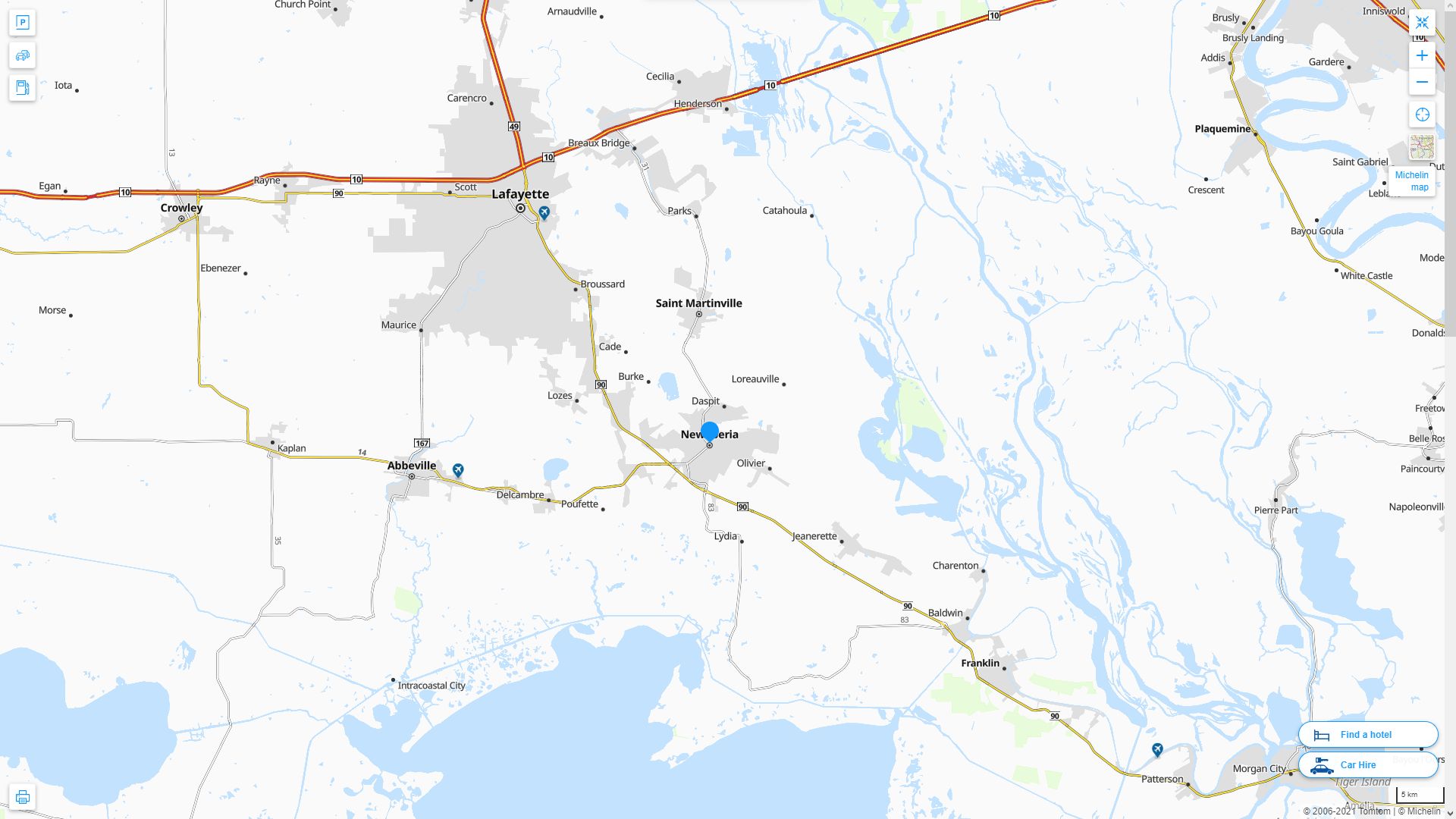 New iberia Louisiana Highway and Road Map